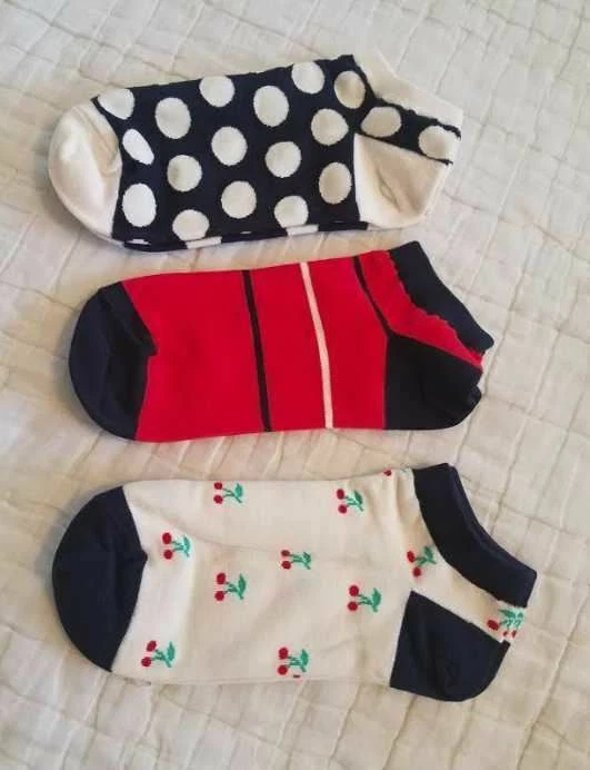 NUEVOS CALCETINES TOBILLEROS MUJER J CREW PIÑA / ESTAMPADO CEREZA PAQUETE DE 3 / TRIPULACIÓN FRUIT DOG Foto 4 de 4