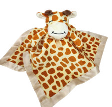 BABY GIRAFFE BROWN TAN SPOTTED SECURITY BLANKET PLUSH LOVEY SOFT SATIN BOTTOM