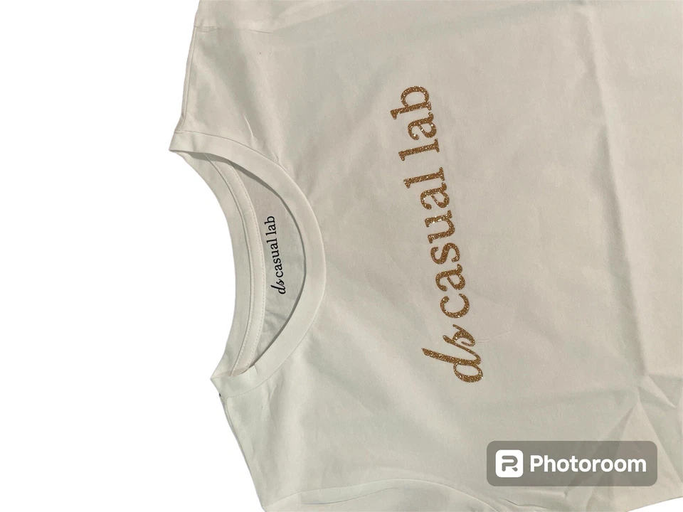 T-shirt Donna Ds Casual Lab  Cotone  Bianca Taglia Unica Scritta Glitter Oro - Immagine 3 di 4