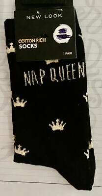 Damen schwarz & gold Socken mit Nap Queen & Crowns Detail