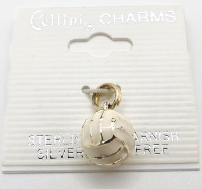 Cellini Sterlingsilber Emaille Volleyball hängen Charm Anhänger Neu