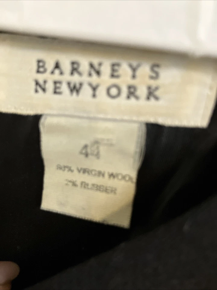 Vestido de lana Barneys New York negro 44 línea A negro azul patrón de reloj pliegues Foto 3 de 4
