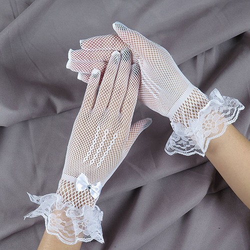 US 1~2 Pairs Ribbon Knot Short Lace Mesh Gloves Prom Bridal Wedding Party Events - Picture 13 of 20