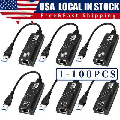 USB 3.0 Gigabit Ethernet LAN RJ45 1000Mbps Network Adapter For Windows PC Lot