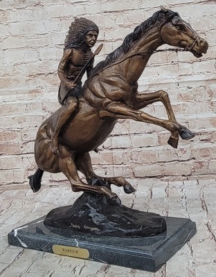 Warrior'' Solid Bronze Collectible Sculpture by F. Remington Width 21'' NEW FIGURE