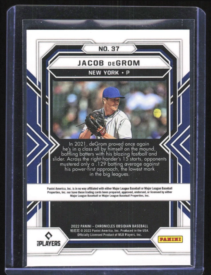 2022 Panini Chronicles Obsidian Jacob deGrom New York Mets #37 - Image 2 of 2