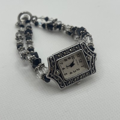 Geneva Elite #152 Watch Women Silver Tone Dial Beaded Band  7 Inch Band