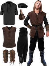 Suhine 6 Pcs Men's Halloween Renaissance Costume Set Medieval Vest Shirt Ankle