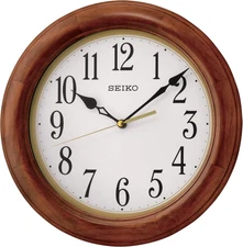 SEIKO 12 Inch round Wood Classic Wall Clock, White,Brown