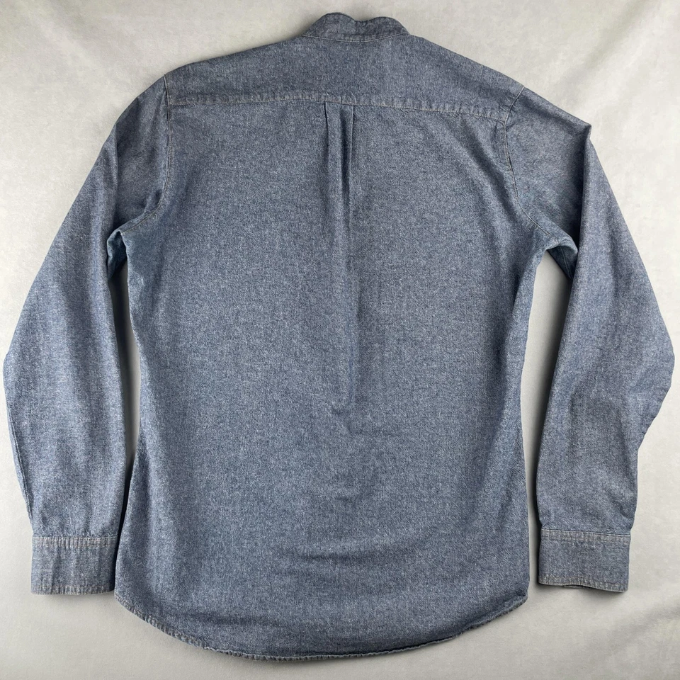 American Apparel Shirt Men S Blue Long Sleeve Chambray Workwear Custom USA Made - Image 3 of 4