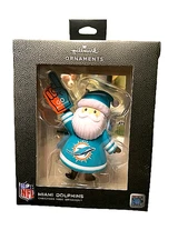Hallmark Miami Dolphins Santa Fan 2-Sided NFL Black Box Xmas Ornament NIB