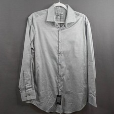 DKNY Mens Dress Shirt 15.5 32/33 Gunmetal Gray Slim Fit Stretch Minimalist NEW
