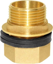 Brass Bulkhead Fitting 1“ Male X 1" Female Thread Water Tank Connector for Rain 