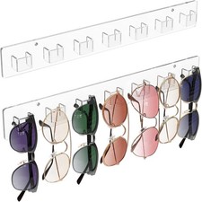 Sunglasses Organizer 2 Pack, Wall-mounted Eyeglasses Holder, Clear Acrylic Rack,