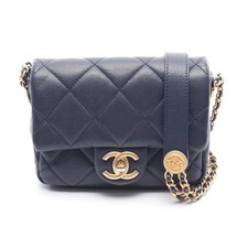 Chanel Matelassé Calf Shoulder Bag Women Blue One Size