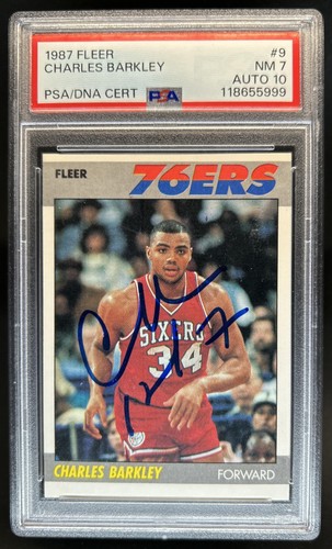 1987-88 Fleer Charles Barkley Auto Autograph #9 76ers PSA 7 10