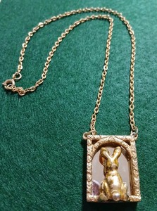 Authentic Gold Plated Rabbit Looking In Mirror Pendent Necklace