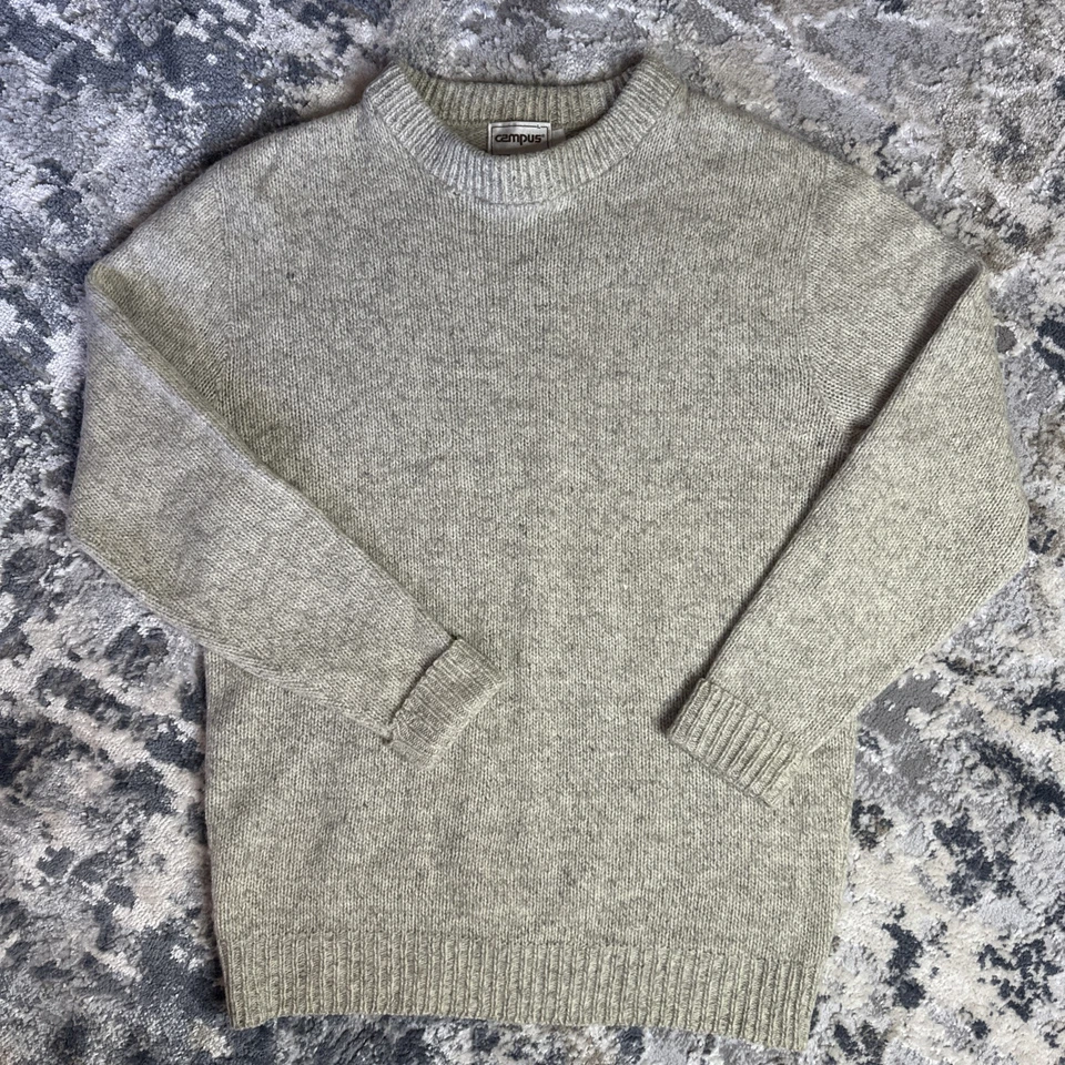 Vintage 70s Campus USA Ragg Wool Oatmeal Beige Thick Fisherman Sweater Large - Image 2 of 4