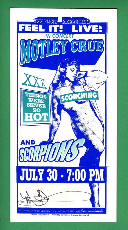 MotLeY Crue ScorpionS Mark ArminSki Signed RoSe Garden PortLand OR. '99 HandbiLL