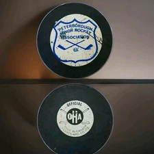 PETERBOROUGH MINOR 🏒 ASSOCIATION OHA VICEROY mfg GAME PUCK VINTAGE Made In 🇨🇦