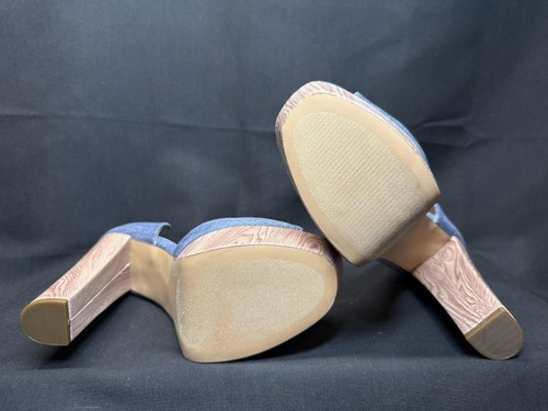 Zapatos ShoeDazzle Charli para mujer talla 7,5 plataforma tacones zapatos de salón cambray reciclado - Imagen 7 de 11
