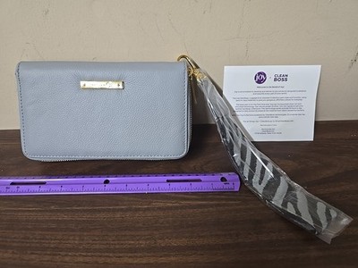 Joy Mangano Luxe Leather Best Gift Ever Double Wallet Wristlet with RFID Gray