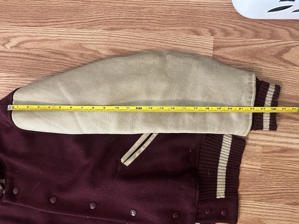 Chaqueta Letterman Vintage Granate y Blanco Lana y Cuero Foto 4 de 4