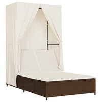 Doppel-Sonnenliege Mit Dach Und VorhäNgen Braun Poly Rattan
