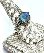 Boho Chic Oxidized Sterling Silver Labradorite Ring, US Size 8.75