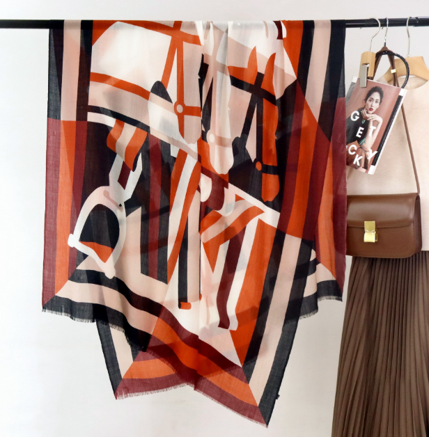 100% Wool Square Scarf Art Horse Print Shawl Bandanna 200X100cm Wrap new