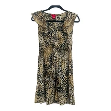 Sunny Leigh Animal Leopard Print MidiDress Sheer Ruffle Small Mob Wife Wedding