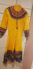 Pakistani/Indian Women's Yellow Anarkali Embroidered Cotton Dress