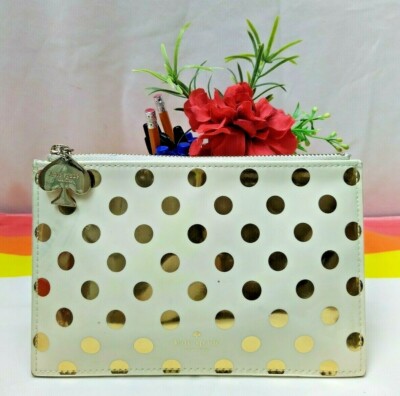 Kate Spade New York Gold Polka Dot White Patent Leather Zipper