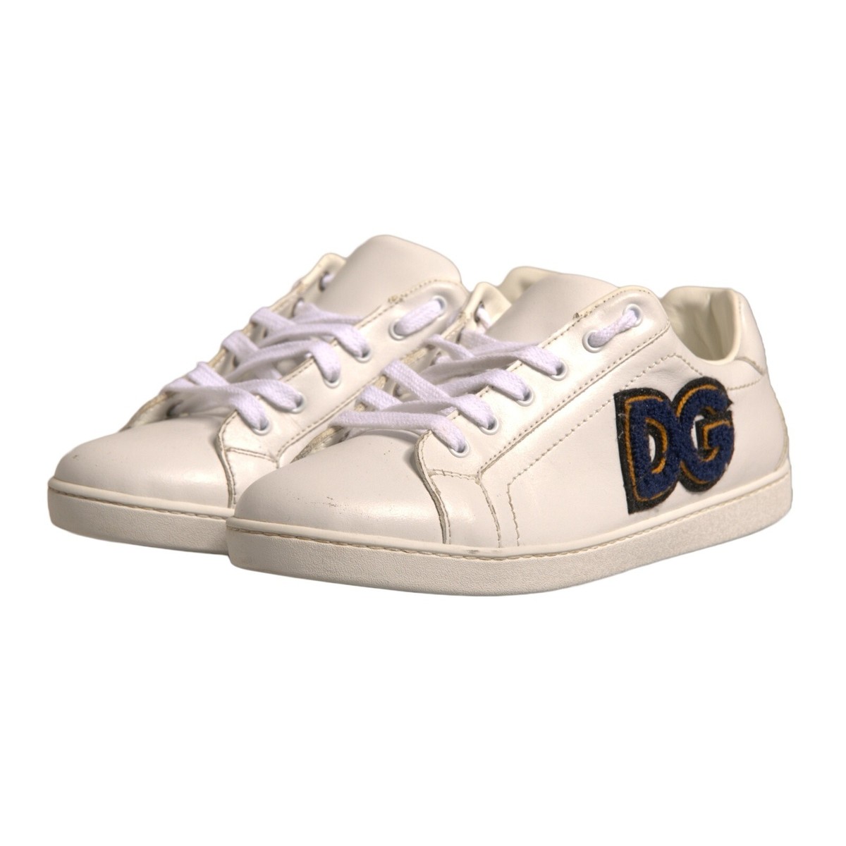 DOLCE & GABBANA Kids Shoes White Leather DG Patch Sneakers EU34