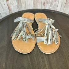 L Space x Cocobelle Fringe Sandal Tassel Slip-On Snakeskin Silver Size 7.5