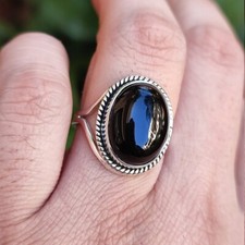 Black Onyx Gemstone Ring-925 Sterling Silver-Handmade Ring-Women's Ring-Gift