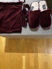NEXT  LADIES BURGUNDY SLIP ON COMFY SLIPPERS EYS MASK & BAG SET SIZE L - BNWT