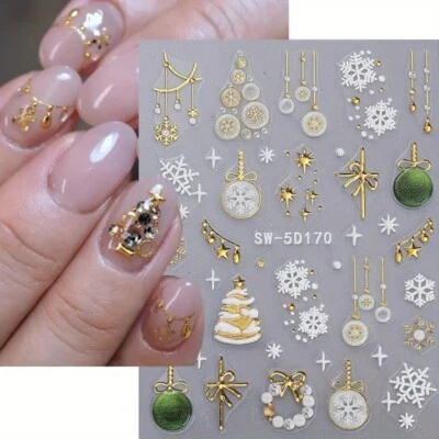 NAIL STICKERS FLOWERS TULIPS 5D Nail Art Stickers Christmas Trees Snowflakes Baubles Bows Wreath (SWD170)