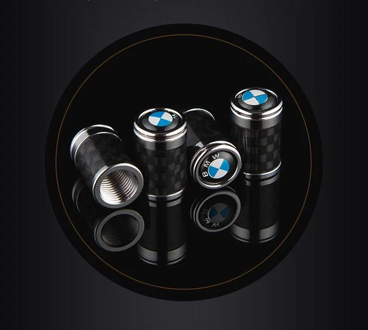 4 PIEZAS Tapas de vástago de válvula de neumático de aire de metal cromado de fibra de carbono Alemania DE para BMW Mini Foto 3 de 4
