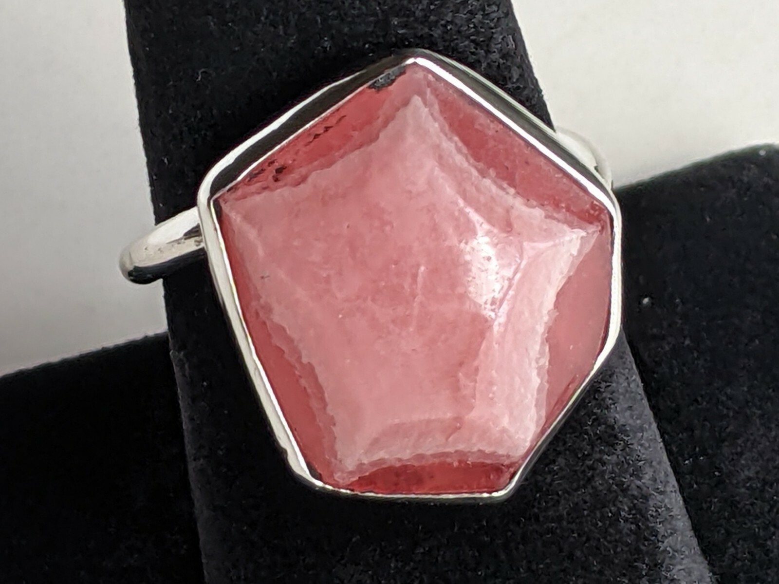 Sterling Silver Pink Geode Slice Ring Natural Sto… - image 1