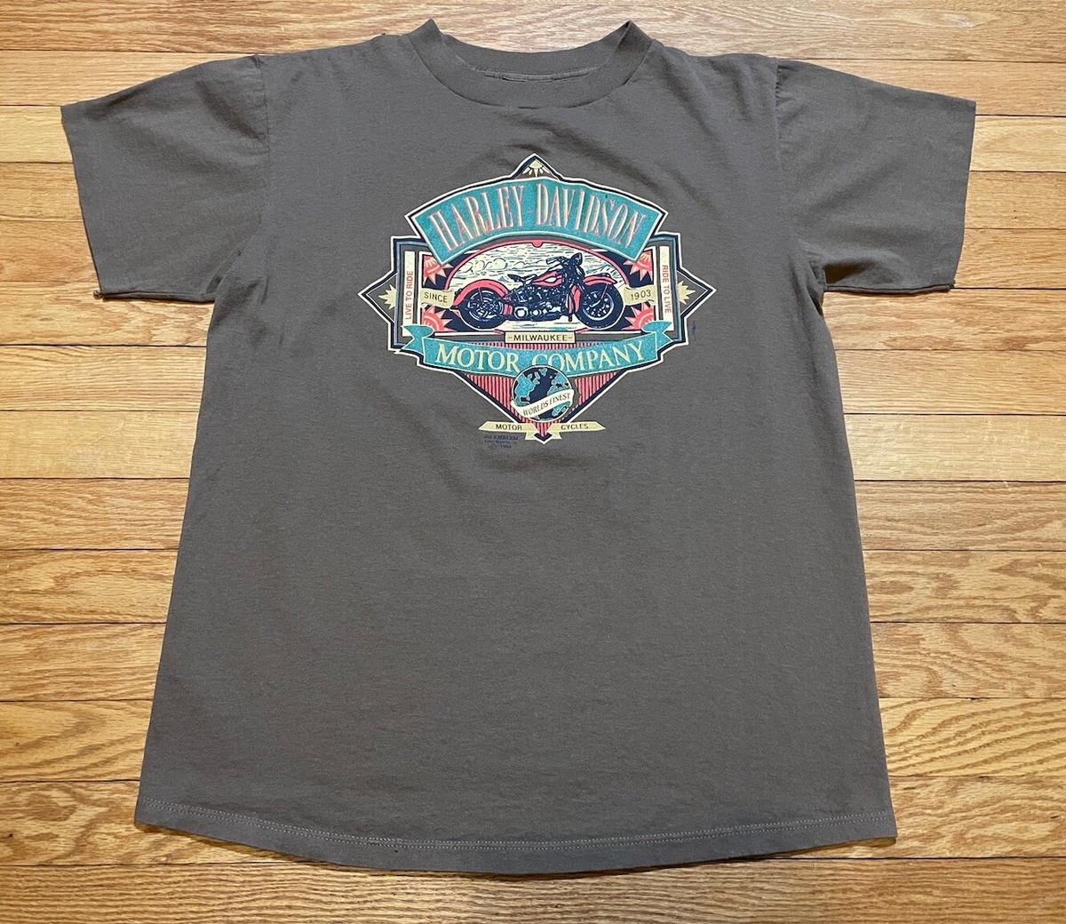 Vtg 90s 1990 Harley-Davidson 3D Emblem Milwaukee Mountain Hog VA T