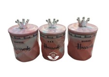 Harrods Tea Coffee Sugar Jar Pink Storage Set Air Tight Canister 13cm Xmas Gift