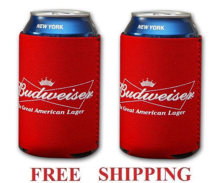 BUDWEISER THE GREAT AMERICAN LAGER 2 BEER CAN COOLER COOLIE KOOZIE HUGGIE NEW