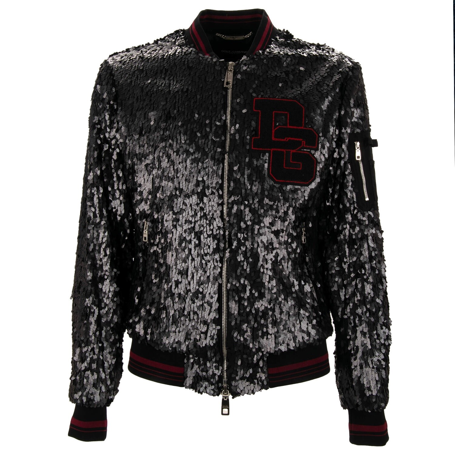 Dolce & Gabbana Lentejuelas College Chaqueta de Bombero Dg Logo Bordado Negro