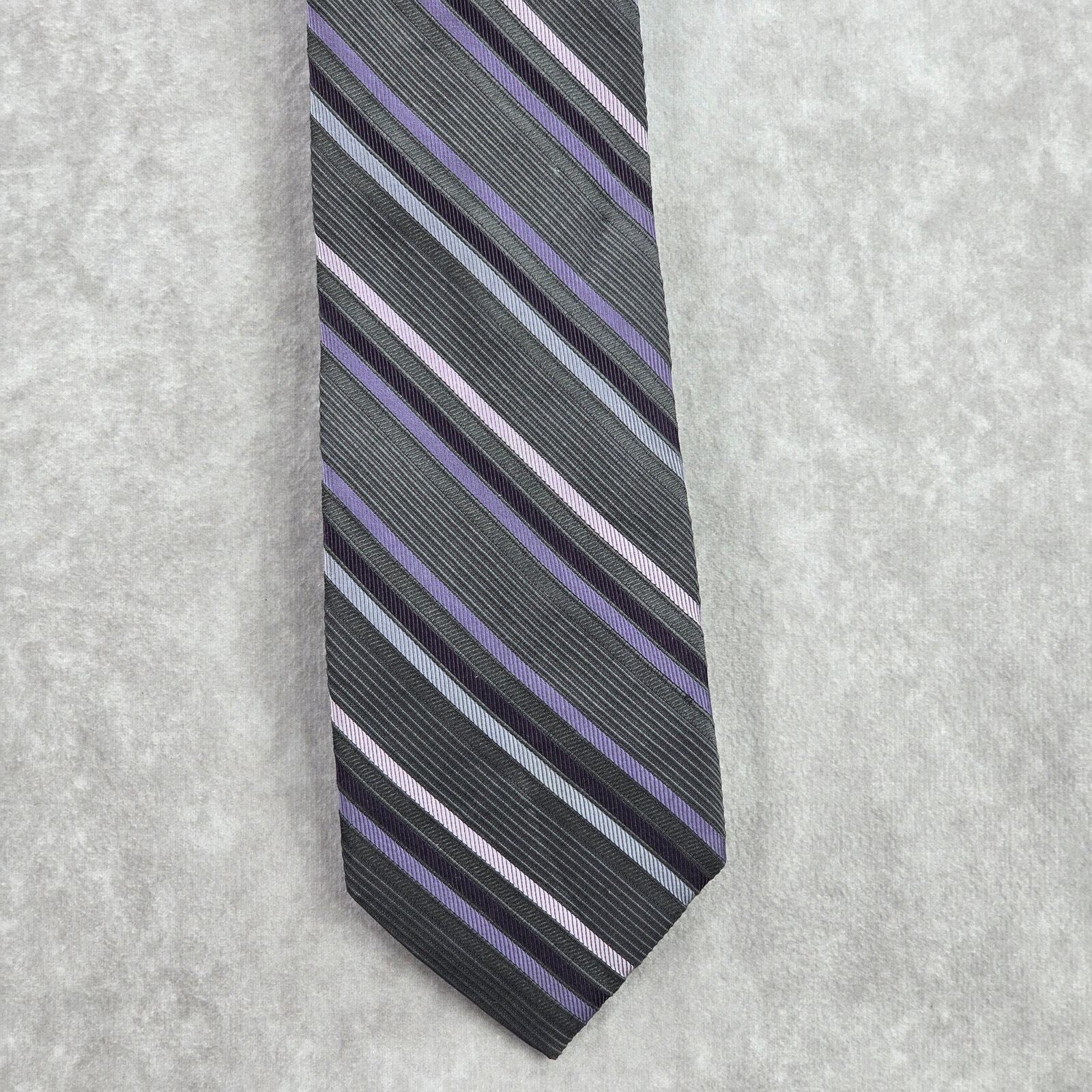 Calvin Klein Gray Purple Stripe Repp Executive Silk Geometric Neck Tie Men's