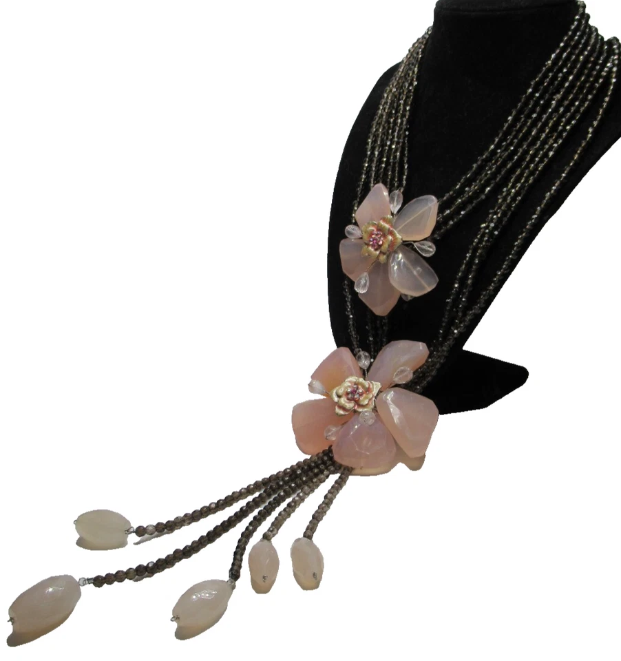 Lindo colar gotejante JESSIE rosa e cinza esfumaçado flor de quartzo - Imagem 3 de 4