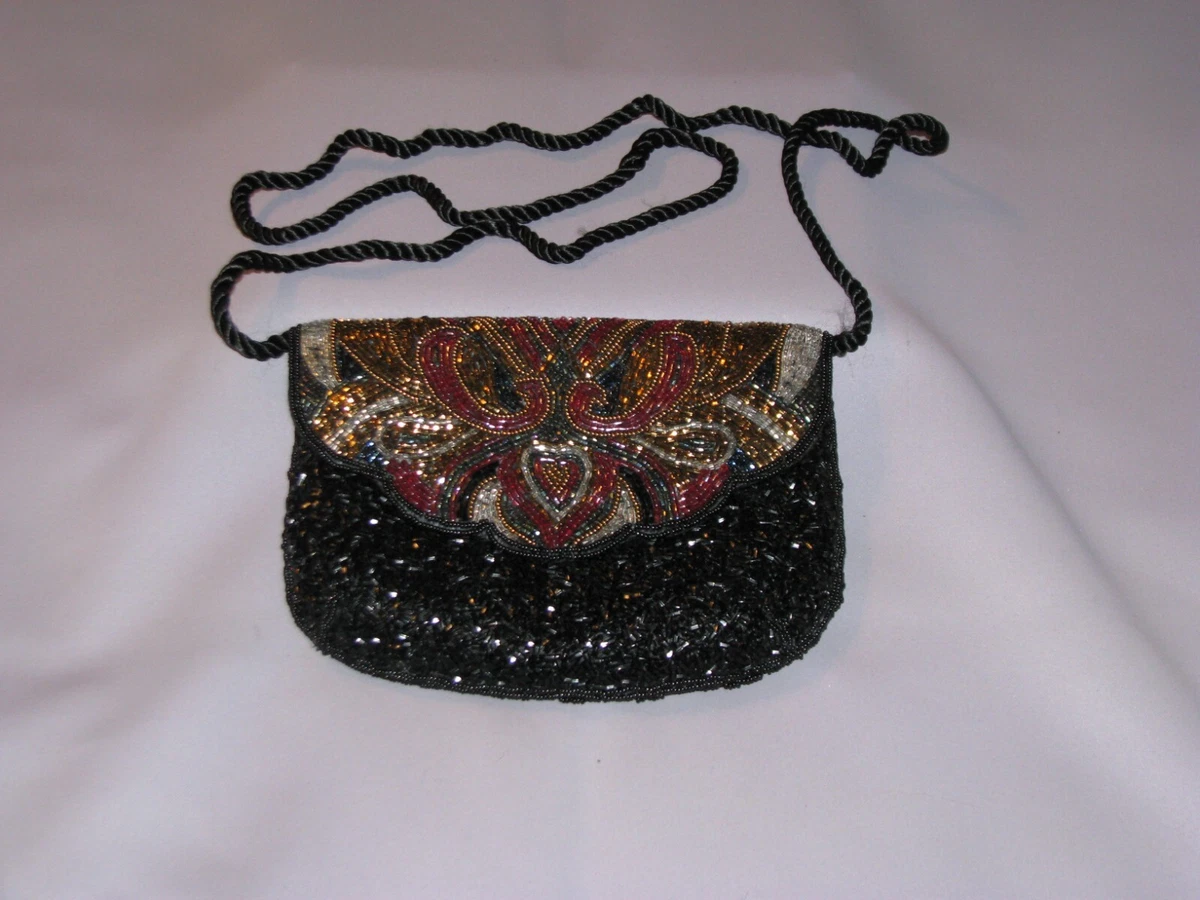 La Regale Beaded Black Evening Bag Shoulder Crossbody Purse