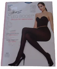 Hanes Leg Boost "Cellulite Smoothing" Pantyhose JET Black Size: AB NIP