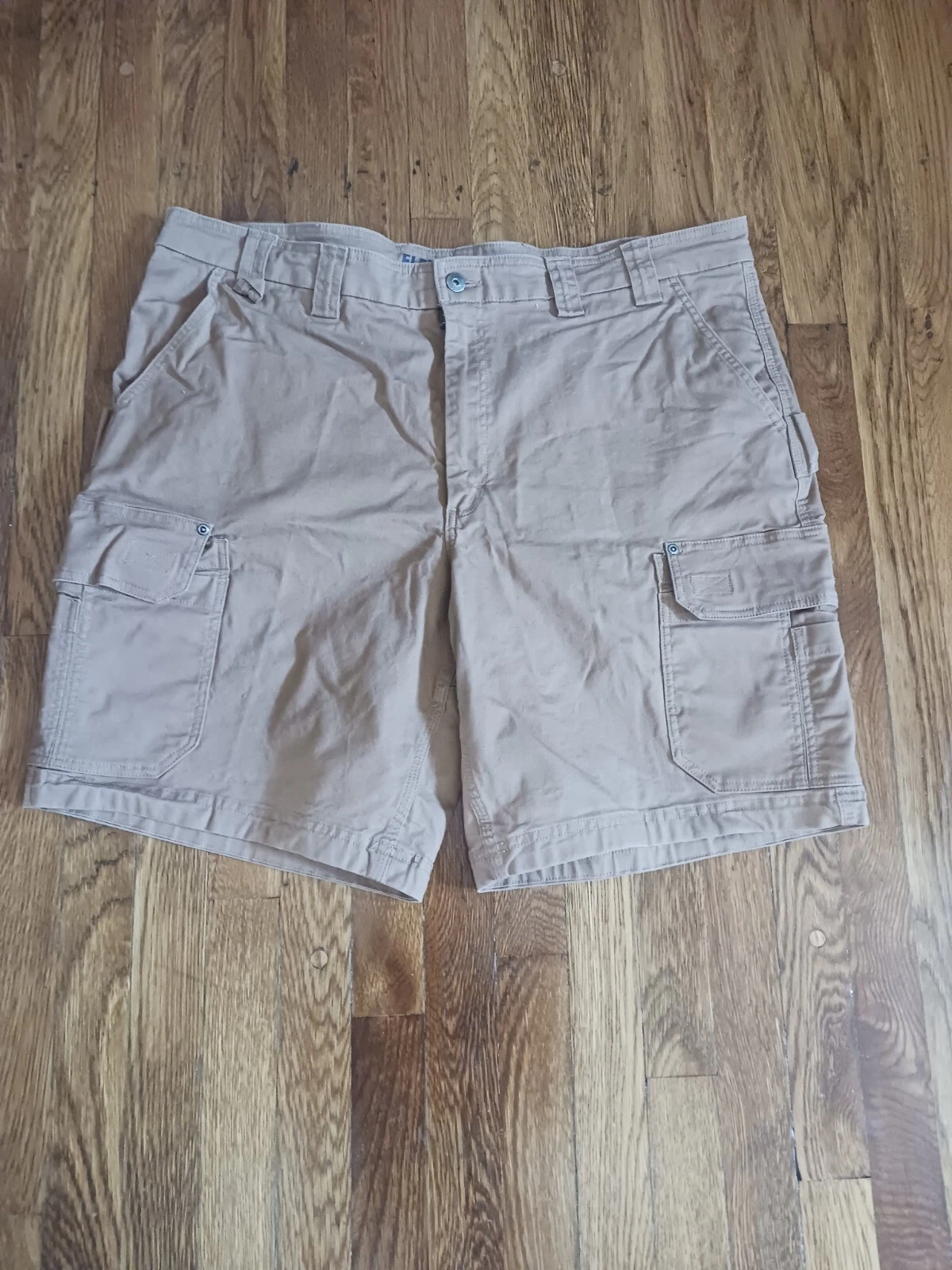 Men's Sz 44 Duluth Trading Brown Cargo Carpenter Shorts Flex Fire Hose 9” Inseam