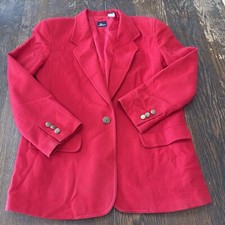 VTG Lizsport Red Womens Wool Blazer Jacket Sz 8 Gold Buttons Office Old Money